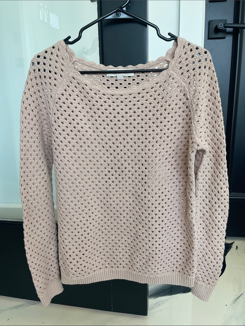 LOFT Open-Knit Scoop Neck Sweater in Blush